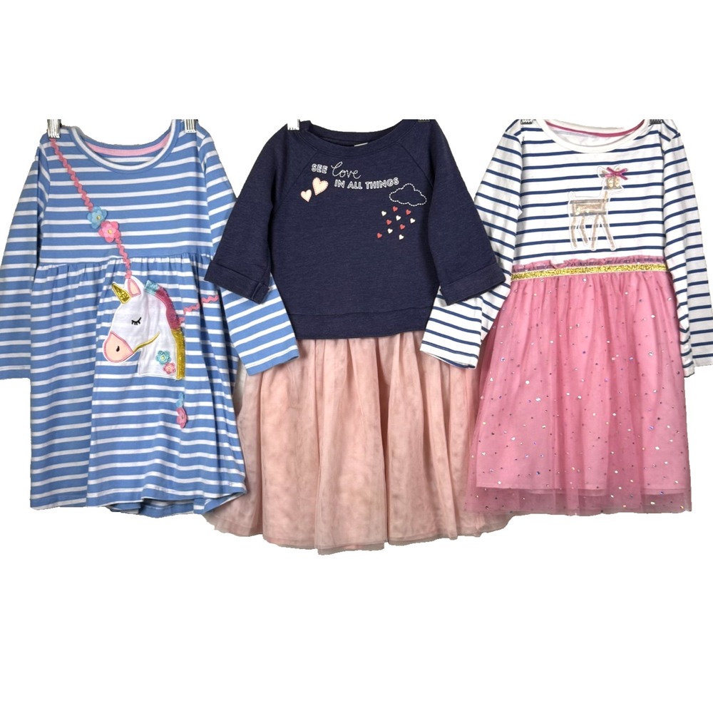 LOT of Dresses Size 5 Cotton Old Navy and Others Princess Unicorn Love PInk Blue